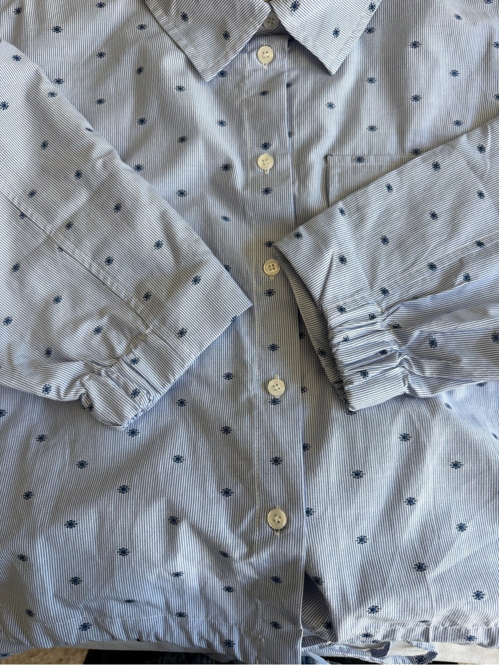 NWT Anthropologie Maeve Cinched Waist Navy Sun Embroidered Button Down Shirt - Picture 11 of 15